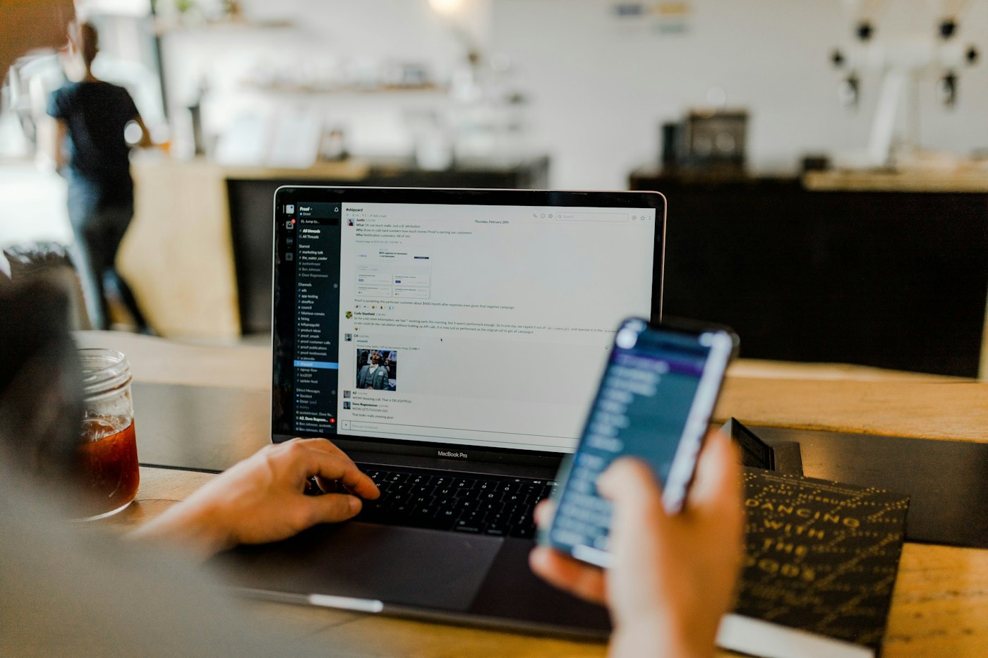 Working in Microsoft 365 on a laptop and phone